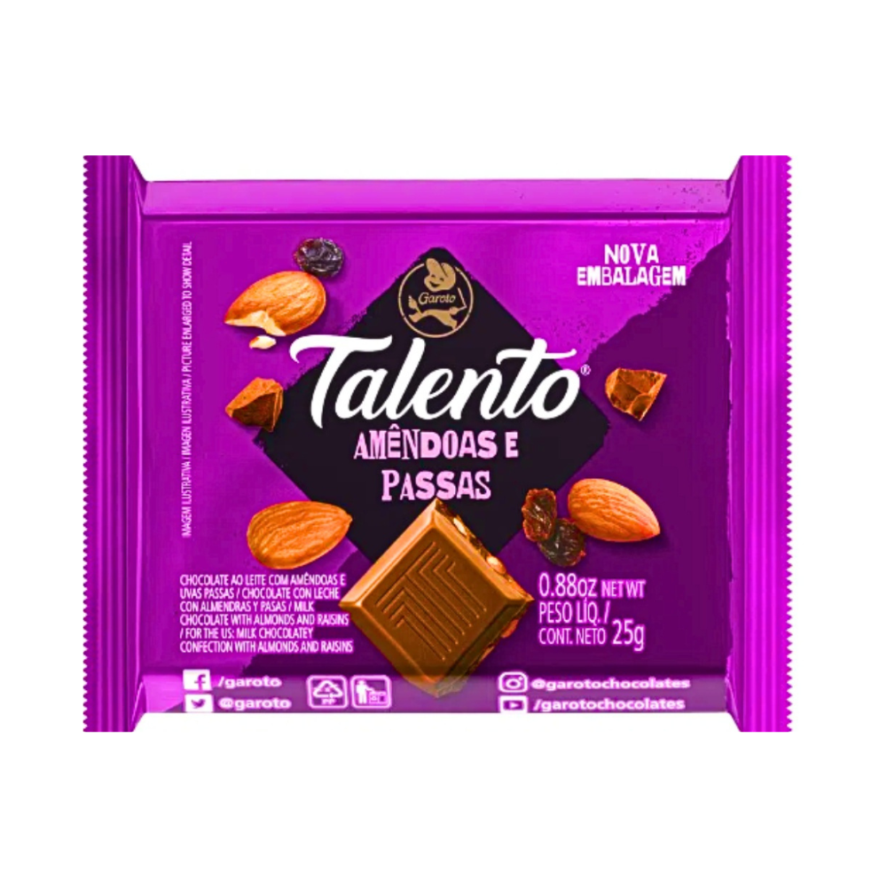 Chocolate Talento Mini Amendoas Uvas Passas Un X Gr Garoto