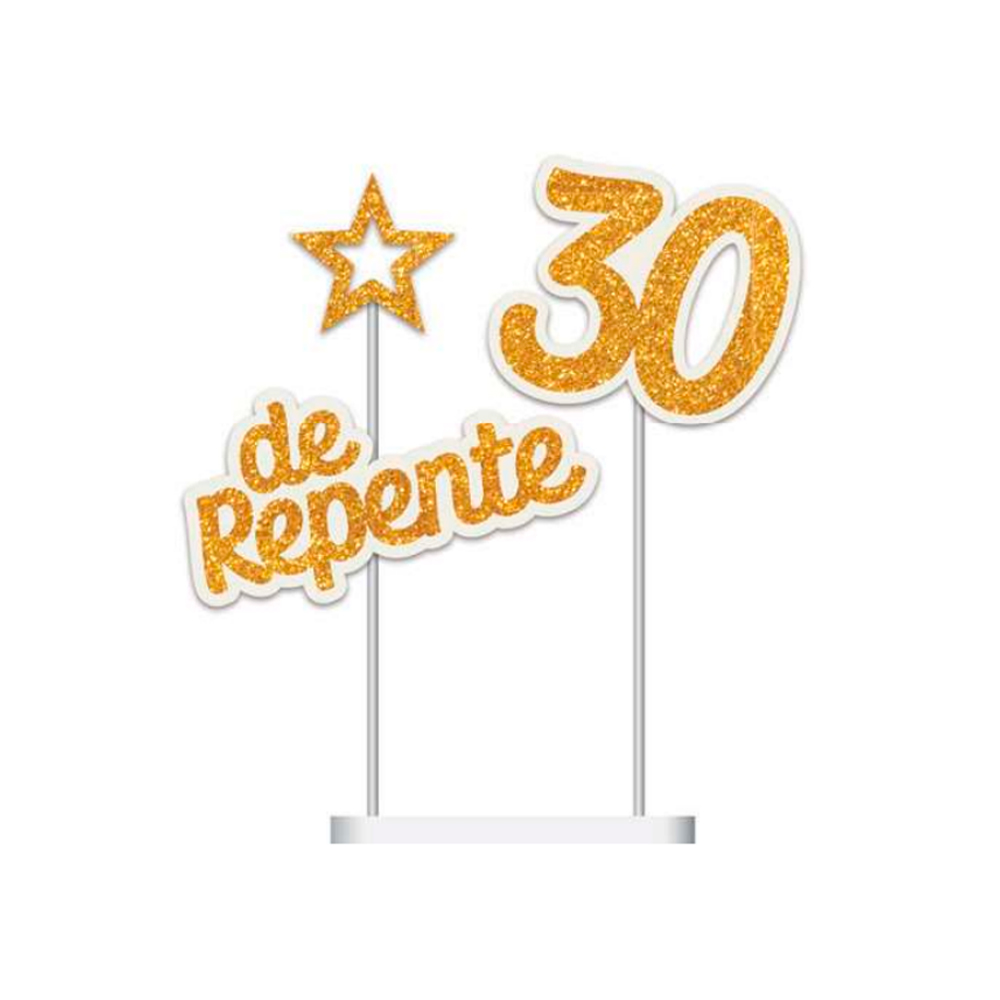 Topo De Bolo Decoração Aniversario De Repente 30 Dourado