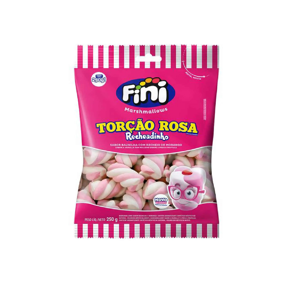 MARSHMALLOW FINI RECHEADO TORÇÃO ROSA E BRANCO 250G