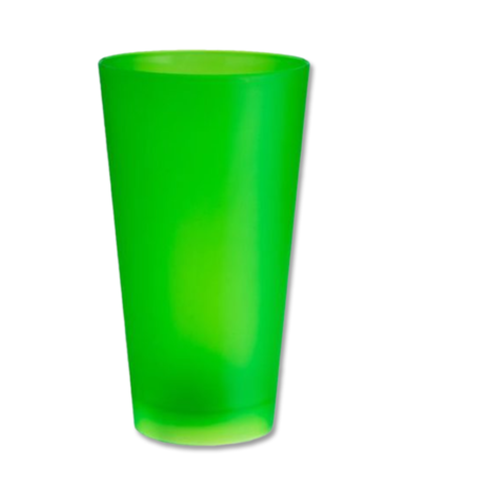 Copo Descartável Jateado Verde Fluor, 500 ml.